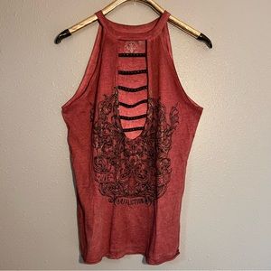 Affliction Burgundy Tank with Black Graphic